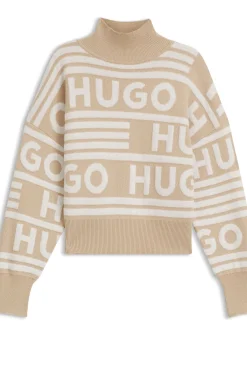 Logo-jacquard oversized-fit sweater with mock neckline