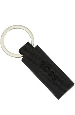 Logo key ring in black silicone and brass