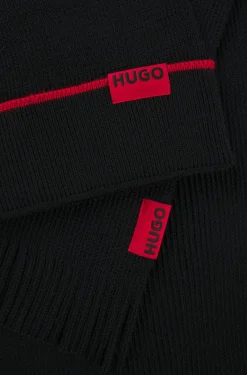 Logo-label hat and scarf set with wool
