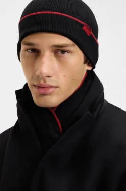 Logo-label hat and scarf set with wool
