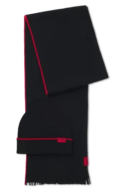 Logo-label hat and scarf set with wool