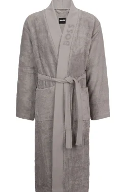 Logo-lapel dressing gown in long-fibre cotton