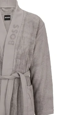 Logo-lapel dressing gown in long-fibre cotton