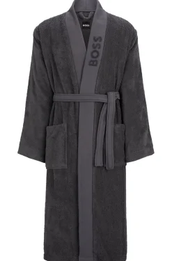 Logo-lapel dressing gown in long-fibre cotton