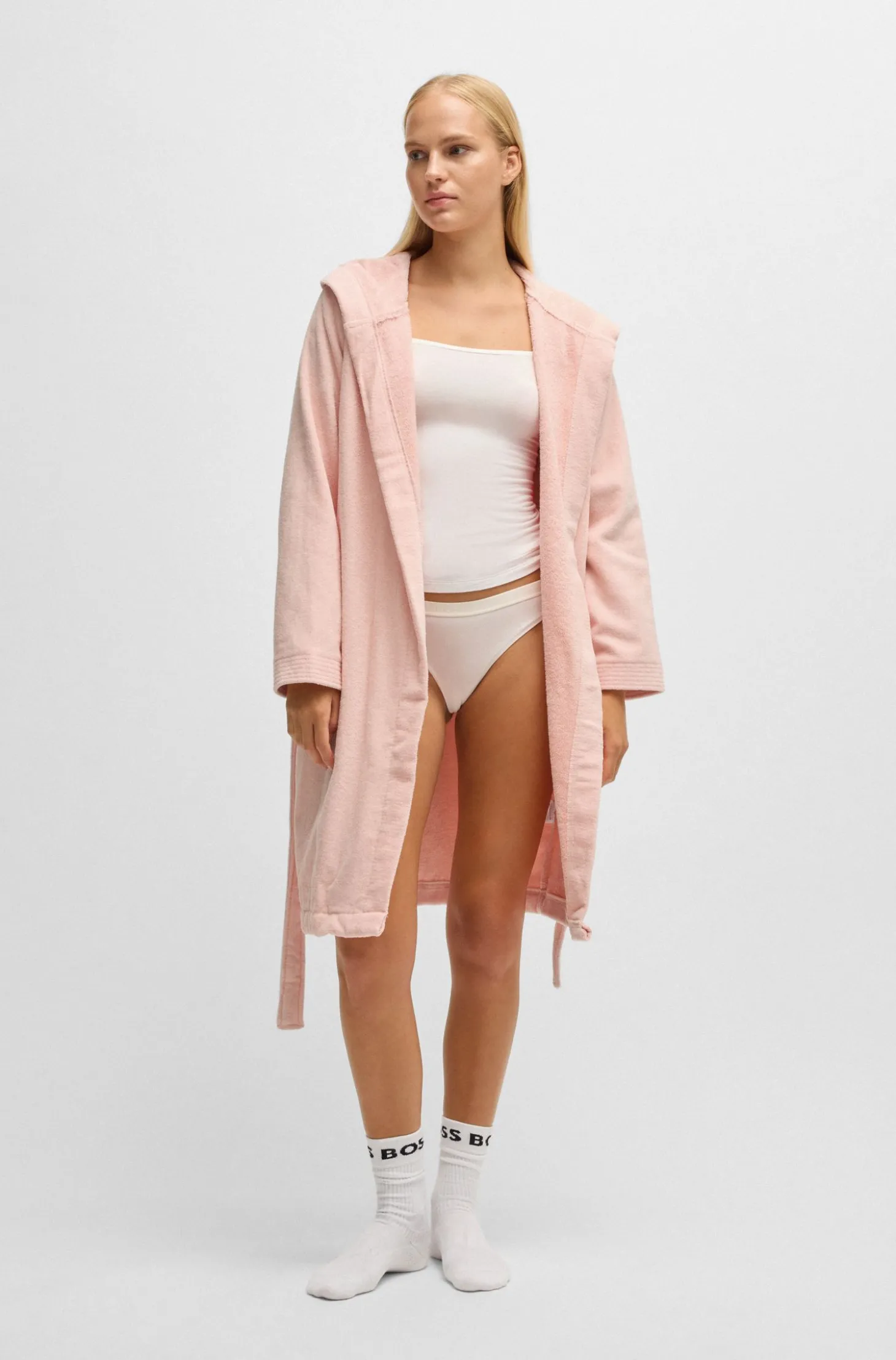 Logo-lapel dressing gown in long-fibre cotton