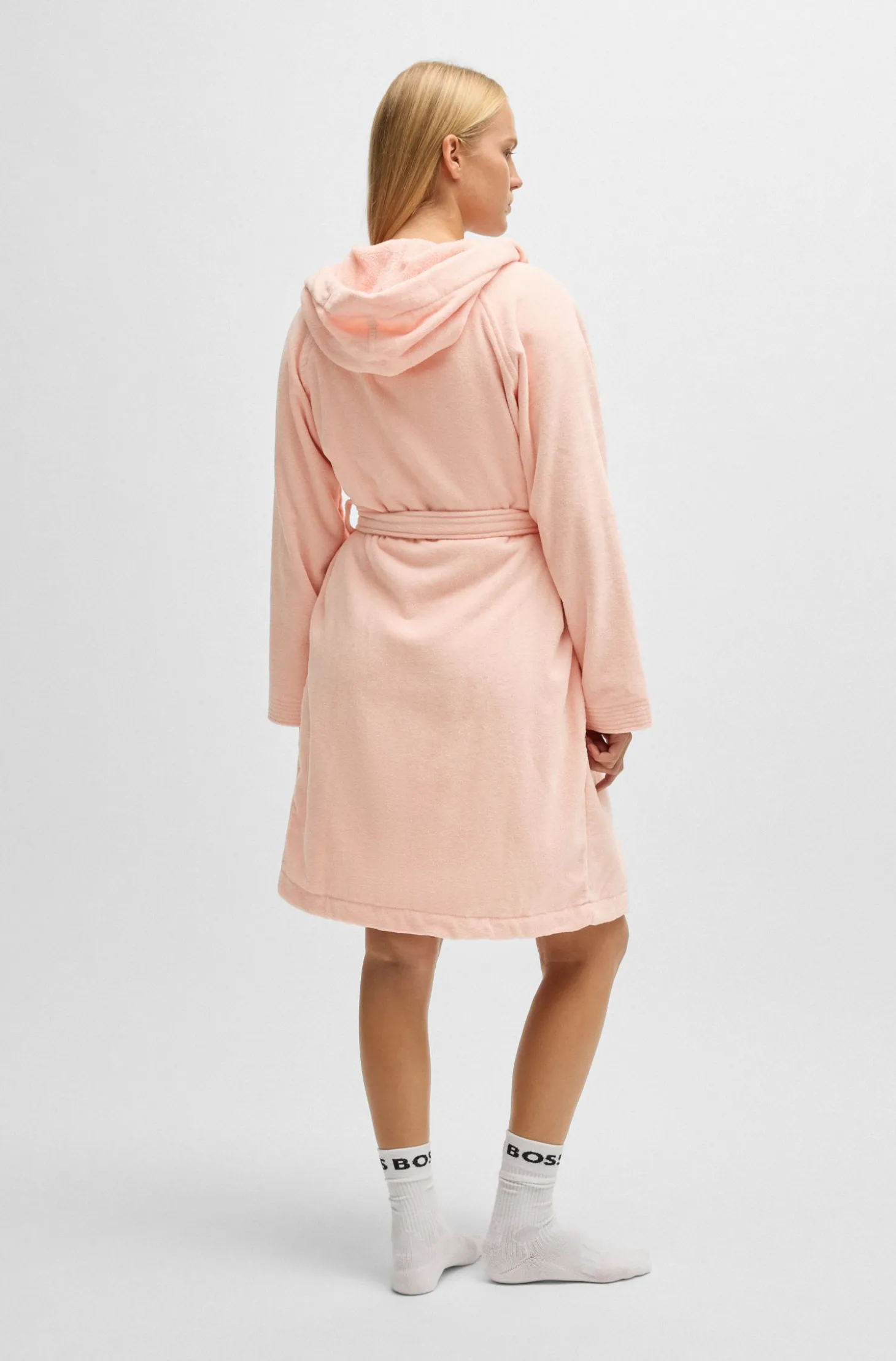 Logo-lapel dressing gown in long-fibre cotton