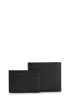 Logo-trimmed leather wallet and card holder gift set