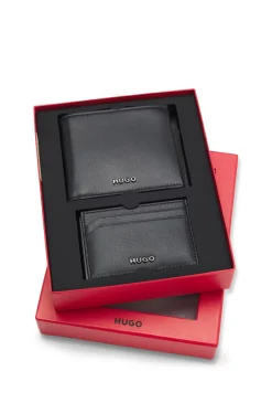 Logo-trimmed leather wallet and card holder gift set