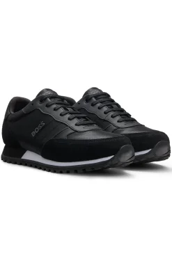 Logo-trim trainers with faux-leather details