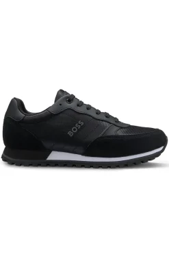 Logo-trim trainers with faux-leather details