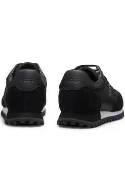 Logo-trim trainers with faux-leather details
