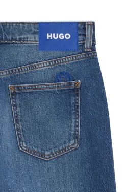 Long-length straight-fit jeans in blue stretch denim