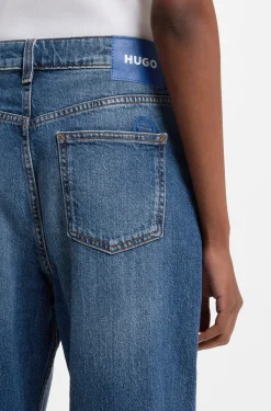 Long-length straight-fit jeans in blue stretch denim