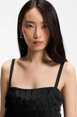 Long-length strappy dress with laser-cut details