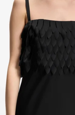 Long-length strappy dress with laser-cut details