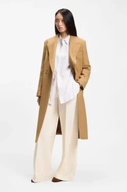Long-length twill coat with double-breasted closure