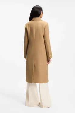 Long-length twill coat with double-breasted closure
