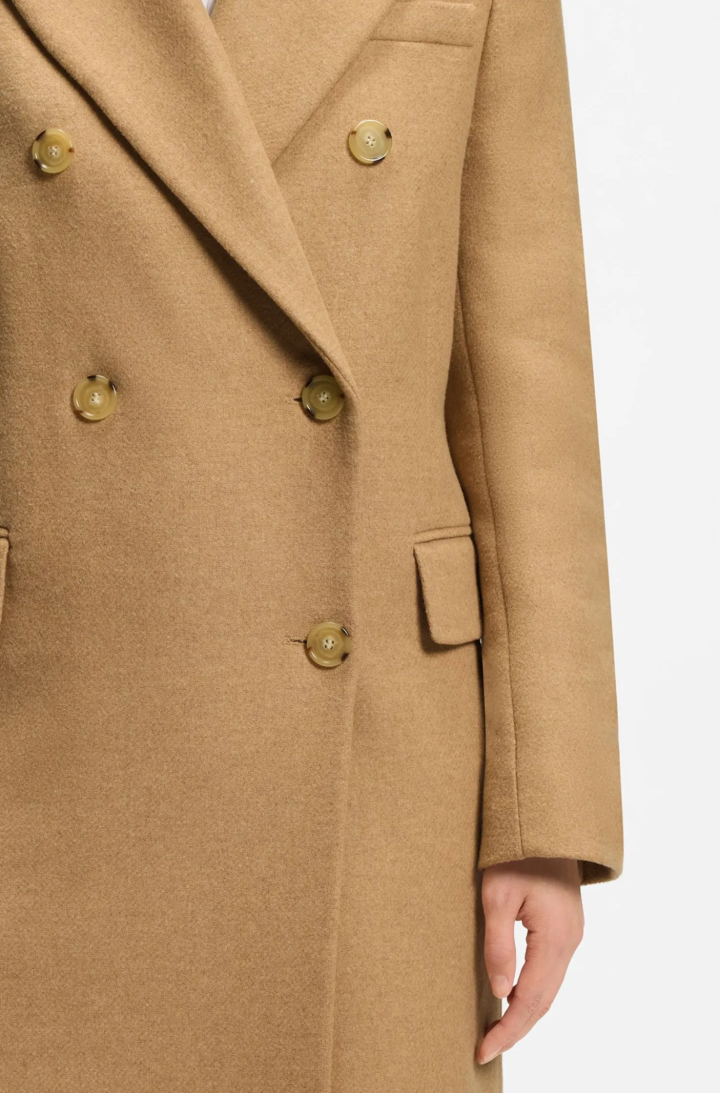 Long-length twill coat with double-breasted closure