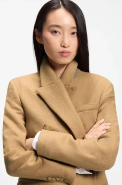 Long-length twill coat with double-breasted closure