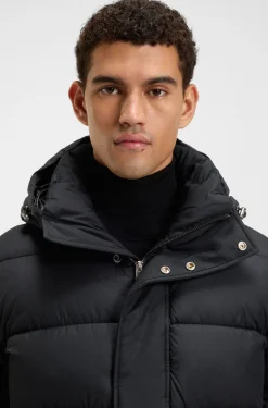 Longline water-repellent padded jacket with hood