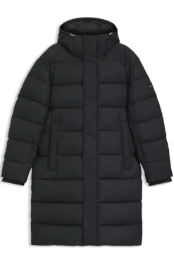 Longline water-repellent padded jacket with hood