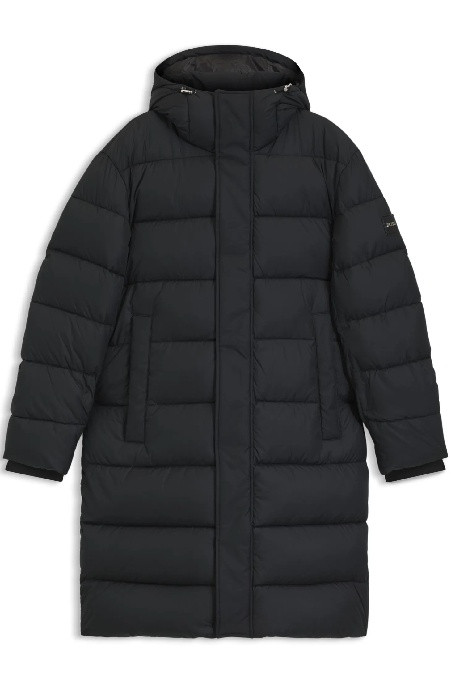 Longline water-repellent padded jacket with hood