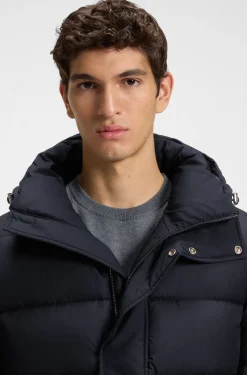 Longline water-repellent padded jacket with hood