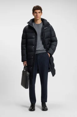 Longline water-repellent padded jacket with hood