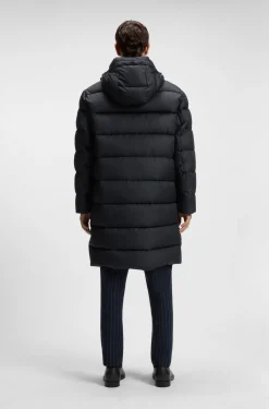 Longline water-repellent padded jacket with hood