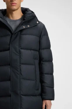Longline water-repellent padded jacket with hood