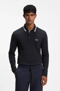 Long-sleeved cotton piqué polo shirt