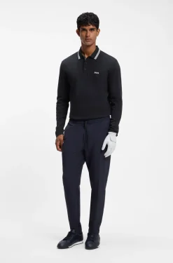 Long-sleeved cotton piqué polo shirt