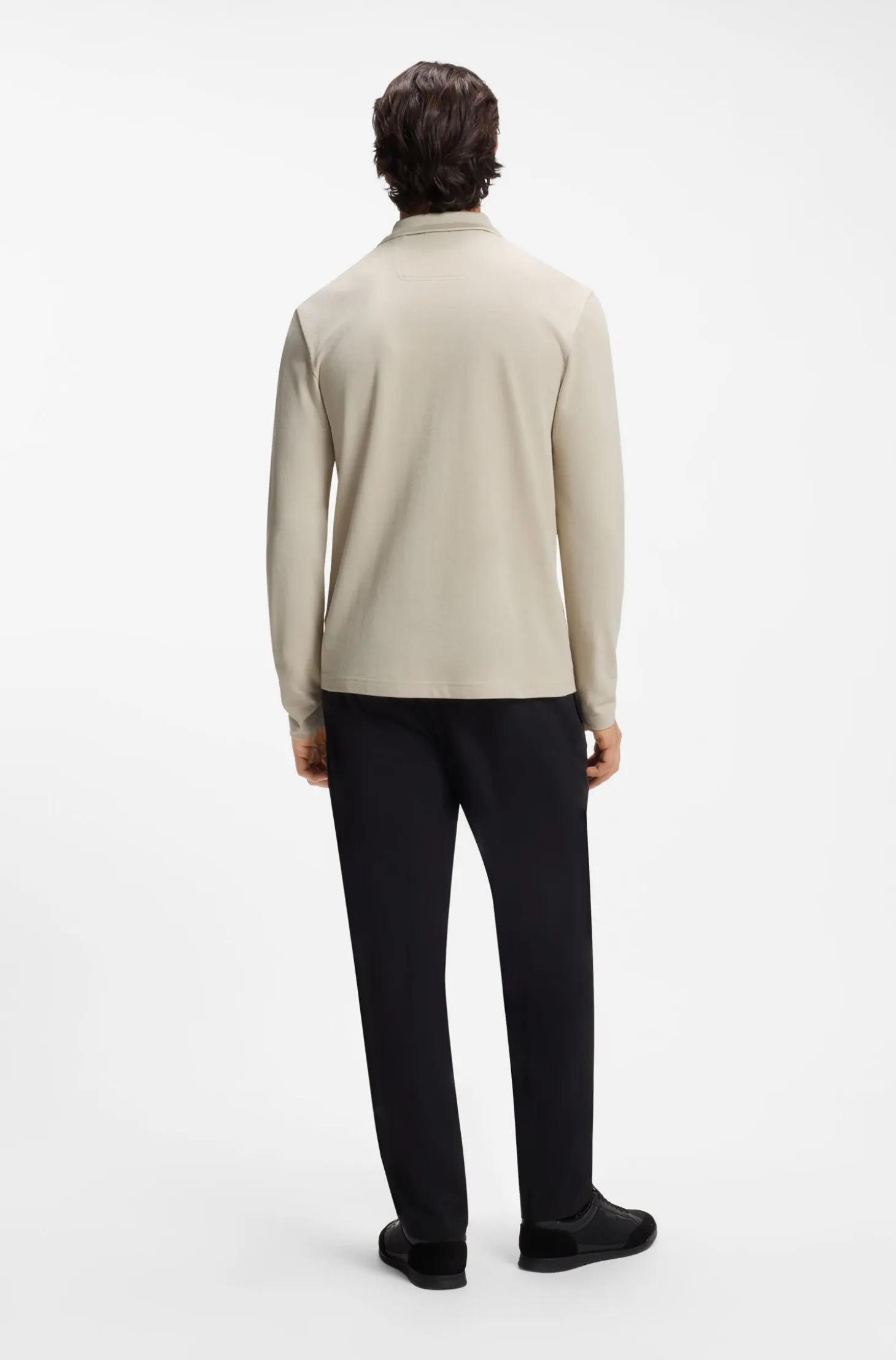 Long-sleeved cotton piqué polo shirt