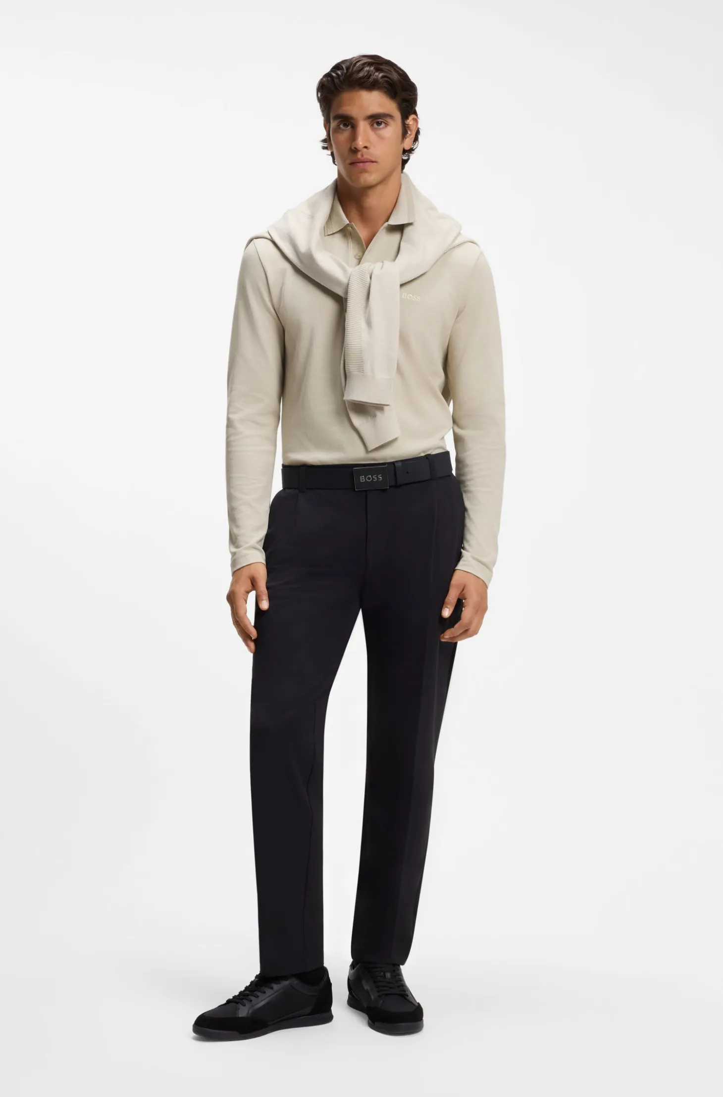 Long-sleeved cotton piqué polo shirt