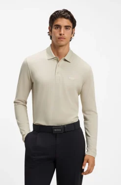 Long-sleeved cotton piqué polo shirt