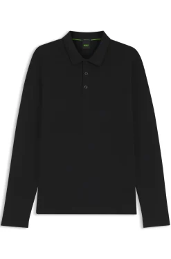 Long-sleeved cotton piqué polo shirt