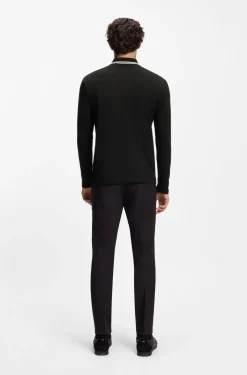 Long-sleeved cotton piqué polo shirt