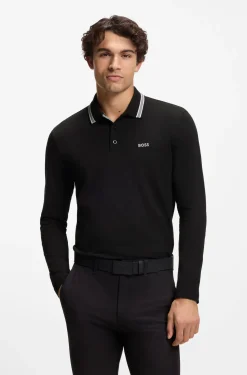 Long-sleeved cotton piqué polo shirt
