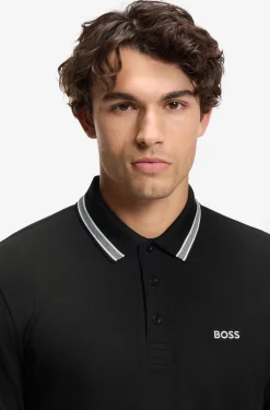 Long-sleeved cotton piqué polo shirt
