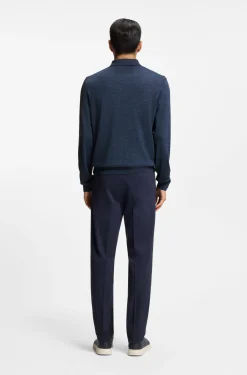 Long-sleeved knit polo sweater in Italian virgin wool
