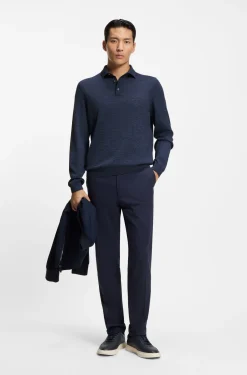 Long-sleeved knit polo sweater in Italian virgin wool