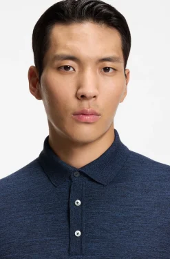 Long-sleeved knit polo sweater in Italian virgin wool