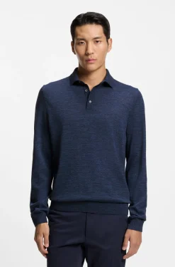 Long-sleeved knit polo sweater in Italian virgin wool