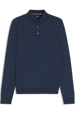 Long-sleeved knit polo sweater in Italian virgin wool