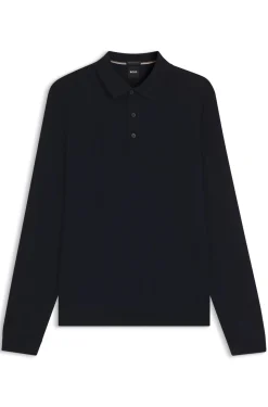 Long-sleeved knit polo sweater in Italian virgin wool