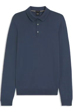 Long-sleeved knit polo sweater in Italian virgin wool