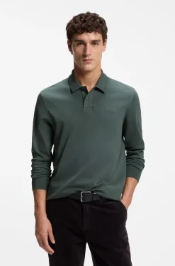 Long-sleeved polo shirt in cotton with logo detail