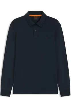Long-sleeved polo shirt in cotton with logo detail