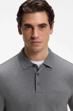 Long-sleeved polo shirt in interlock cotton with logo