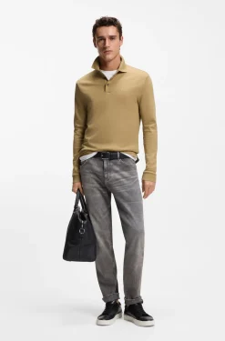 Long-sleeved polo shirt in interlock cotton with logo